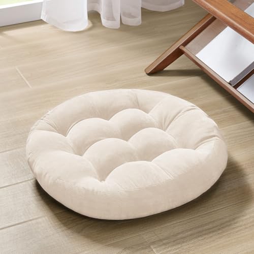 Degrees of Comfort Meditation Floor Pillow, Round Large Pillows Seating for Adults, Tufted Corduroy Cushion for Living Room Tatami, Beige 22 Inch - color: Round | Beige | 1 Pack, size: 1 Pack