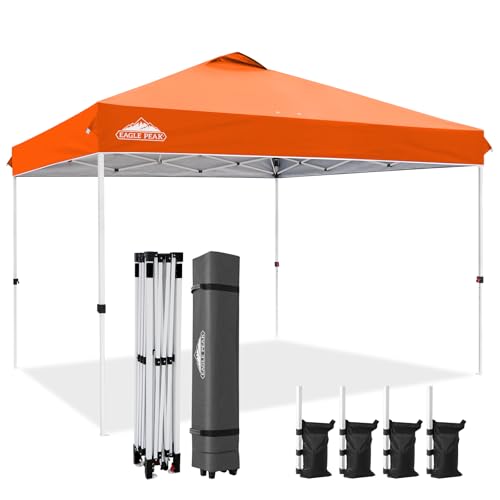 EAGLE PEAK Pop Up Canopy Tent with Wheeled Carry Bag, 8 Stakes, 4 Ropes, 4 Weight Bags, Easy Set Up Tent Canopy, 12x12 ft, 144sqft of Shade, Orange - color: Orange, size: 12x12