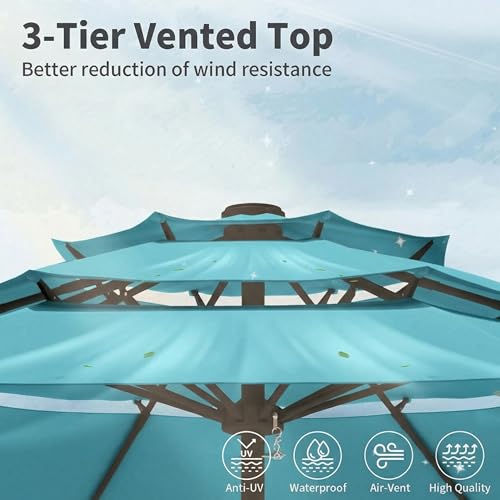 10FT Patio Umbrella 3 Tiers Outdoor Market Umbrella w/Push Button Tilt, Crank, UV and Waterproof Table Umbrella for Garden, Pool, Backyard, Deck, Lawn, Sky Blue - color: Sky Blue