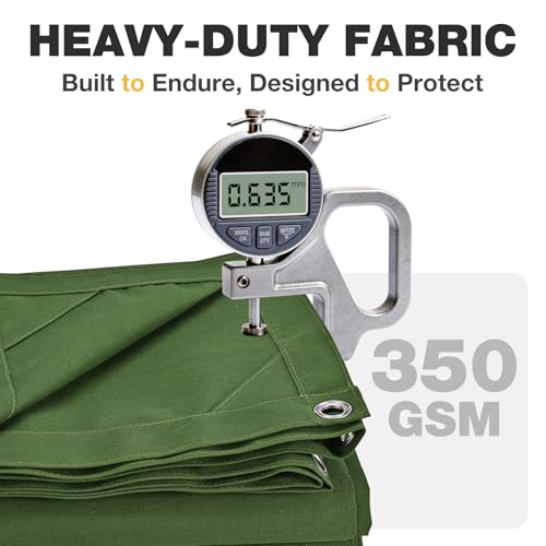 Winpull Heavy Duty Canvas Tarp 12x14 ft, 12oz (350 GSM) Polyester Canvas Water-Resistant Tarp with Rustproof Grommets, Tear-Resistant Outdoor Cover for Wood Piles, Camping, Trailer & Equipment - color: Green, size: 12'x14'
