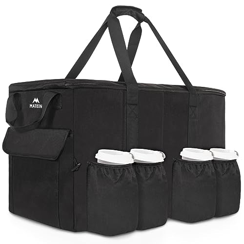 MATEIN Insulated Food Delivery Bag, XXXL Thermal Catering Bag for Hot & Cold Food, Water-Resistant Foldable Pizza Delivery Carriers for Transport with 4 Cup Holders & Reinforced Bottom, Black