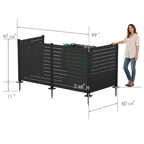 Kozyard 50" W x 48" H Outdoor Privacy Screens Aluminum Post, Air Conditioner Fence Panels, Pool Equipment Enclosure, Trash Can Screens Fence Kit for Outside Backyard Patio(Black/4Panels) - color: 4Black Panels/DarkGray Frame