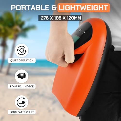 Tonsim Rechargeable Paddle Board Electric Pump, 20 PSI SUP Pump with 4 Preset Modes, Dual-Stage Inflation & Deflation, 12V DC Car Connector, Auto Shut-Off for Paddle Boards, Kayaks and Tents - color: Orange