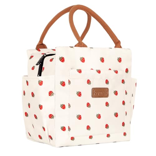Joymee Lunch Bag Women Insulated Lunch Box Reusable Leakproof Large Spacious Cooler Tote for Women Men Adult with Bottle Holder and Side Pockets for Work Office Travel Picnic - Strawberry - color: 04 Strawberry