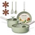 CAROTE Ceramic Cookware Set Nonstick, 9pcs Pots and Pans Set Non stick, Non-Toxic & PFAS-Free,Dishwasher, RV/Camping Cookware Set,Sauce Pan with Lid, Green - color: Green, size: Saucepan