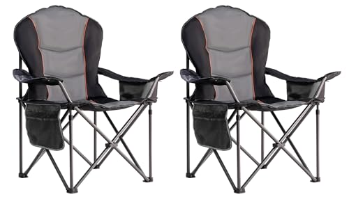 Large Camping Chair with Side Table Heavy Duty 500LBS - Folding Outdoor Chair with Cooler Bag (Black & Gray, 2 PCS) - color: Black & Gray, size: 2 Pcs