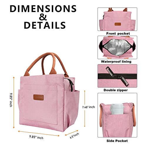 Joymee Lunch Bag Women Insulated Lunch Box Reusable Leakproof Large Spacious Cooler Tote for Womens Mens Adults with Bottle Holder and Side Pockets for Work Office Travel Picnic - Light Pink - color: 04 Light Pink