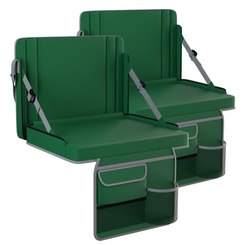 Stadium Seats with Back Support 2PACKS Adjustable Bleacher Chairs with Back and Cushion Bleacher Seat with Cup Holder, Carry Handle & Shoulder Strap for Outdoor Sports Events, Picnics, Beaches - color: 2pc Green, size: Large