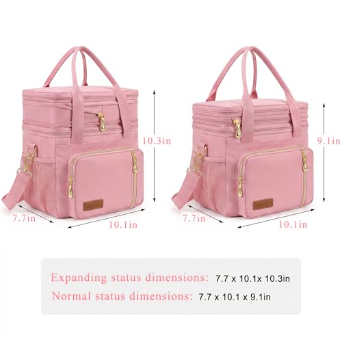 MIYCOO Lunch Bag & Lunch Box for Women Men Double Deck - Leakproof Insulated Soft Large Adult Lunch Cooler Bag for Work, Beach, Picnic, Camping, Travel (Pink,15L) - color: Pink