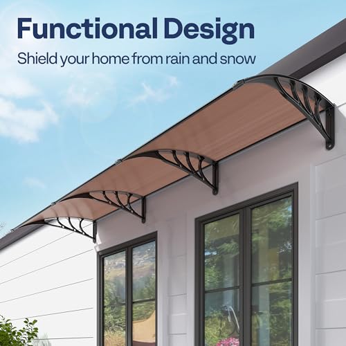 VIVOHOME Polycarbonate Window Door Awning Canopy Brown with Black Bracket 40 Inch x 120 Inch - color: Brown, size: 40 Inch X 120 Inch