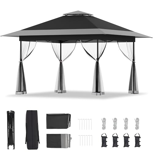 Bezseller 13x13 Pop Up Gazebo with Mosquito Netting – Easy 1-Person Setup, Water-Resistant Backyard Canopy for Family Patio & Garden Use, Black - color: Black, size: 13"x13"
