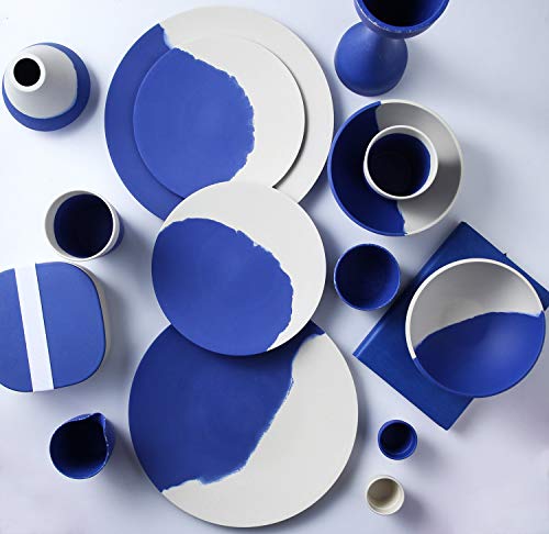 MORGIANA Bamboo Dinnerware Set, 8-Pieces Reusable Tableware Set, Eco-Friendly Plates, Cups, Bowls for Camping Picnic Outdoor Party (blue & white) - color: Blue & White
