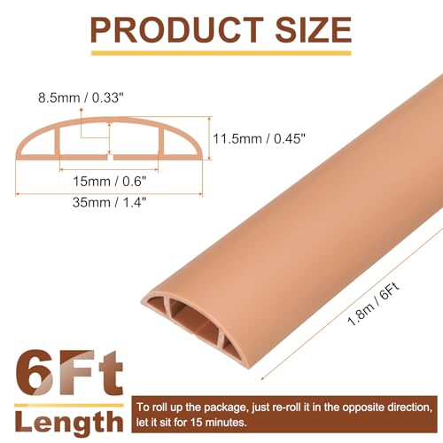 HARFINGTON 6ft Cord Cover Floor W0.6 x H0.33 Inner Channel PVC Hide Extension Cable Floor Wire Hider Wire Covers Protector for Prevent Cable Trips Cables Management, Brown - color: Brown, size: 6ft