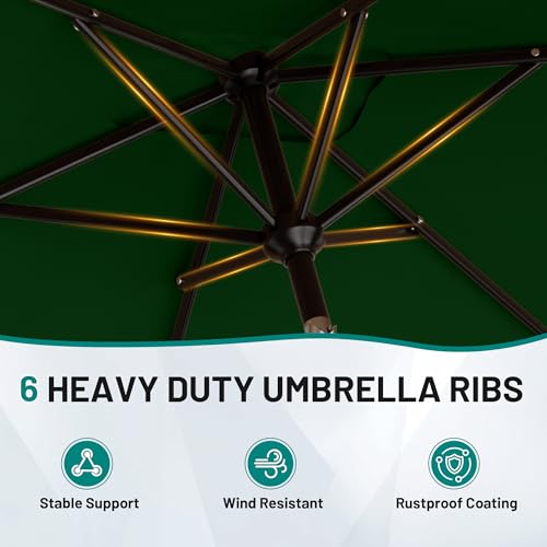 AreShark 6.5 x 10 FT Rectangular Valance Patio Umbrella, Outdoor Umbrella with Tilt and Crank, Market Table Umbrellas W/ 6 Ribs UV Protection for Garden, Deck, Backyard and Pool, Dark Green - color: Dark Green, size: 6.5x10 FT