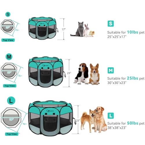Pink Puppy Playpen for Middle Dog Cat, Dogs Tent Crate Cage Indoor/Outdoor, Portable Pop Up Dog Kennel with Carrying Bag for Rabbits, Removable Top (Green, Small) - color: Green