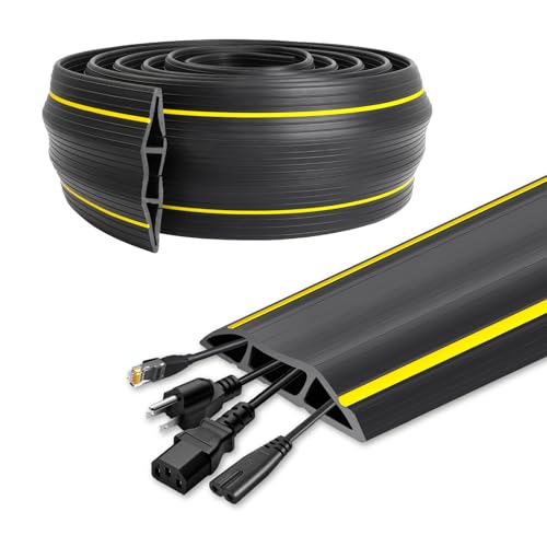 10 Ft Heavy Duty Floor Cord Cover Cable Protector, 3 Channels Protect Cords and Prevent a Trip Hazard— Conceal Wires at Home, Office, Warehouse, Workshop, Concerts - size: 10 Ft