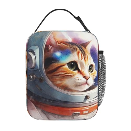 Cute Astronaut Cat Space Cool Insulated Lunch Bag Portable Reusable Zipper Lunch Box For Men Women Work Picnic Travel Camping - color: Black26