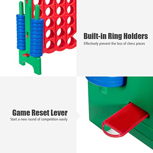 Costzon Giant 4-in-A-Row, Jumbo 4-to-Score Giant Game Set for Kids & Adults, Indoor Outdoor Yard Connect Game, 3.5FT Tall with 42 Jumbo Rings & Quick-Release Slider, Perfect for Family & Party Games - color: Red/Green