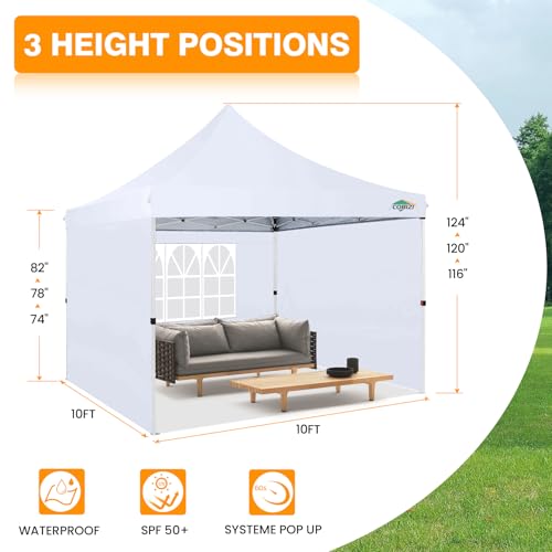 COBIZI 10x10 Pop Up with 3 Sidewalls, Canopy Tent 10x10 for Parties, Backyard, Commercial, Waterproof and Portable Instant Shelter UV50+ Outdoor Canopy Gazebo with 4 Sandbags(Pure White) - color: Pure White, size: 10x10FT with 3 sidewalls