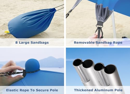 Gorich Beach Tent Sun Shelter with 8 Sandbags, UPF50+ Protection & Windproof Pop Up Beach Canopy Tent Sun Shade for Family, Travel & Camping, Easy Setup Canopy Umbrella - color: Navy, size: 10 x 10 FT