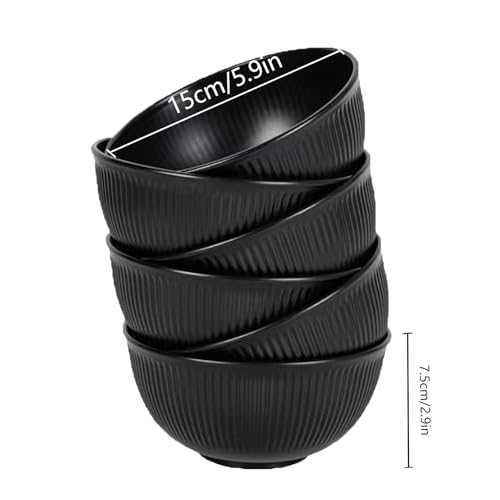Wheat Straw Bowls Set of 4, Unbreakable Reusable Cereal Bowls, Large Lightweight Microwave & Dishwasher Safe, BPA Free Bowls for Salad, Soup, Ramen & Oatmeal (Black) - color: Black