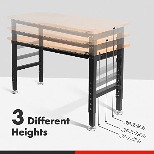 WORKPRO 48" Adjustable Workbench, Rubber Wood Top Heavy-Duty Workstation, 2000 LBS Load Capacity Hardwood Worktable with Power Outlets, for Workshop, Garage - size: 4FT workbench