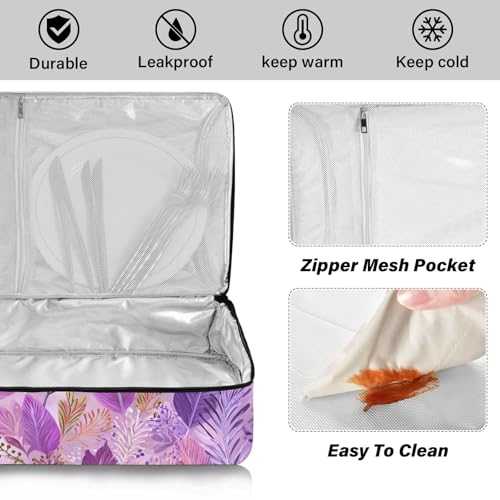 Casserole Carriers for Hot or Cold Food Reusable Casserole Dish Carrier Insulated Thermal Large Capacity Durable Perfect for Party Camping Family Gatherings Yellow Fish - color: Boho Pink Leaf