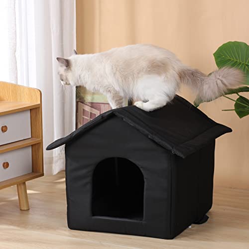 Outdoor Cat House Cat House for Outdoor and Indoor Use - Waterproof Shelter for Cats, Dogs, and Feral Animals (Black cat House, Large) - color: Black cat house, size: Large