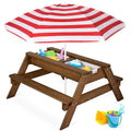 Best Choice Products Kids Picnic Table with Umbrella, 3-in-1 Sand & Water Table, Outdoor Convertible Picnic Table for Toddlers, Seats 4, Removable Top, 2 Buckets - Walnut/Red - color: Walnut/Red