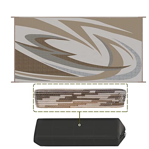 EEZ RV Products 9'x18'BWW Heavy Duty Reversible/Durable Outdoor Patio/RV Mats - Perfect for RVing (9ft x18ft Brown) Come with Large Storage Bag & 6 Sets of Stakes and Washer - color: Brown, size: 9' x 18' (Rectangular)