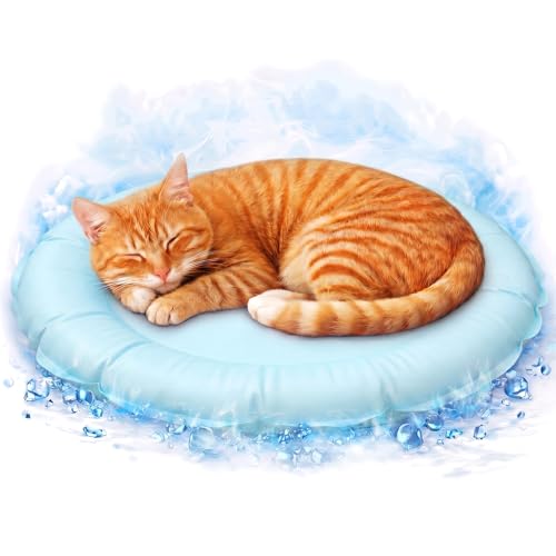 Drydiet Pet Cooling Mat for Cats and Small Dogs, 20.1'' x 20.1'' Thickened Round Blue Pad Anti-Grab Internal Gel Without Water Filling, Lightweight, Washable, Playmat for Indoor/Outdoor - color: Light Blue, size: 20.1'' X 20.1''
