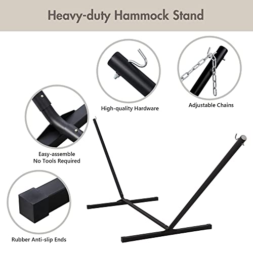 ANOW Outdoor Hammock with 12 Feet Heavy Duty Steel Stand, Two Person Hammock with Stand Included, 450 LBS Weight Capacity, Cream - color: Cream, size: 2 Person With Stand