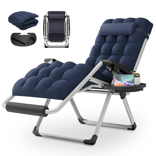 MoNiBloom Zero Gravity Lounge Chair with Cushion, Padded Patio Anti Gravity Recliner, Foldable Outdoor Lounger with Cup Holder Tray, Headrest and Footrest for Beach Camping, Blue - color: Blue, size: Standard with Footrest 1-Pack