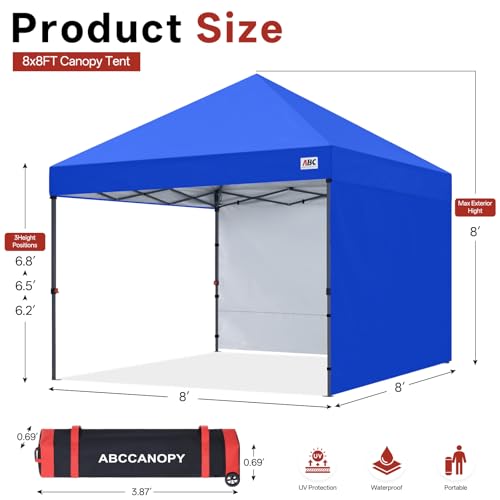 ABCCANOPY Easy Pop up Canopy Tent with 2 Sidewalls for Outdoor Sun Blocking or Rain Protection,8x8, Royal Blue - color: Royal Blue, size: 8x8