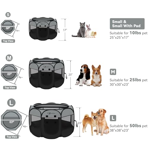 Siedihit Dog Cat Playpen with Washable Pee Pad, Puppy Pet Playpen Indoor for Small Dog Crate Tent Cage Outdoor, Portable Pop Up Dogs Enclosure Kennel with Carrying Case,Dark Grey - color: Dark Grey with Pad