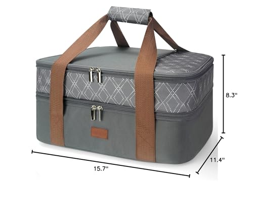 Expandable Casserole Carrier Bag - Double Decker Food Bag, Insulated Casserole Carrier for Hot or Cold Food, Lasagna Holder Tote for Picnics,Beaches,Traveling or Gifts - color: Grey
