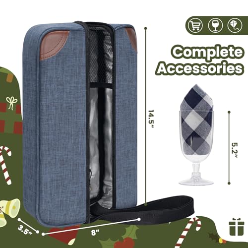ALLCAMP Wine Bag - Insulated Cooler Bag with Wine Glasses, Bottle Opener & Wine Accessories for Wine Lovers - Portable Wine Gift Bag for Travel, Picnics, and Gift Ideas(Blue) - color: Blue, size: 1 Bottle