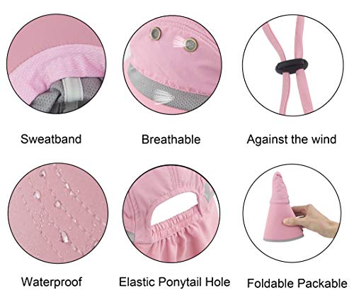 Muryobao Women's Sun Hat Outdoor UV Protection Foldable Mesh Hat Wide Brim Summer Beach Fishing Cap with Neck Flap - color: Pink