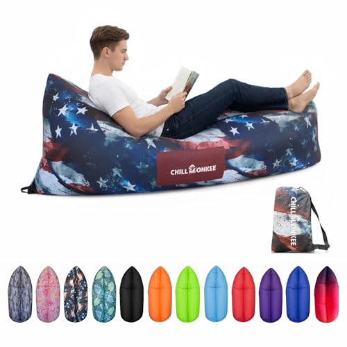 Portable Inflatable Lounger for Beach & Camping – Self-Inflating Air Couch, Beach Sofa, and Outdoor Lounge Chair for Relaxation and Comfort (American Flag) - color: American Flag
