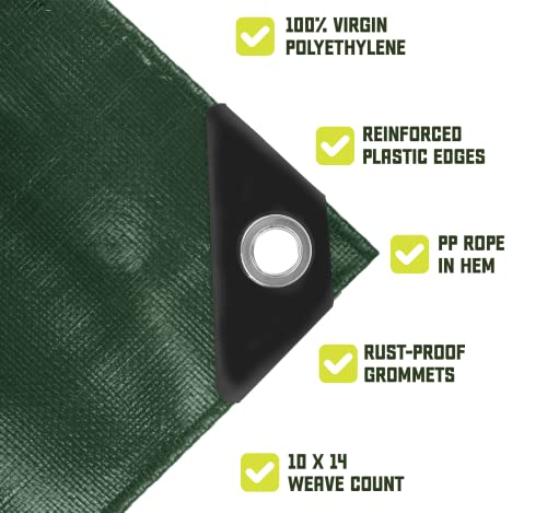 Core Tarps Heavy Duty 8 Mil Tarp Cover, Waterproof, UV Resistant, Rip and Tear Proof, Poly Tarpaulin with Reinforced Edges for Roof, Patio, Pool, Boat. (Green/Black 6′ X 8′) - color: Green/Black-8 Mil, size: 6′ X 8′