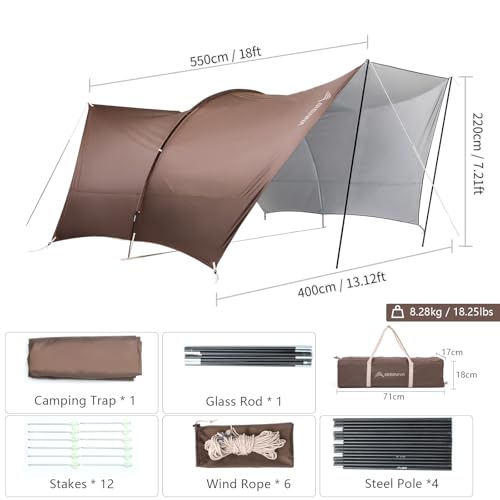 BISINNA Camping Tarp 18x13ft Car Awning Waterproof Hammock Rain Fly Sun Shade Rain Protection Canopy for Outdoor Beach Picnic - color: Brown