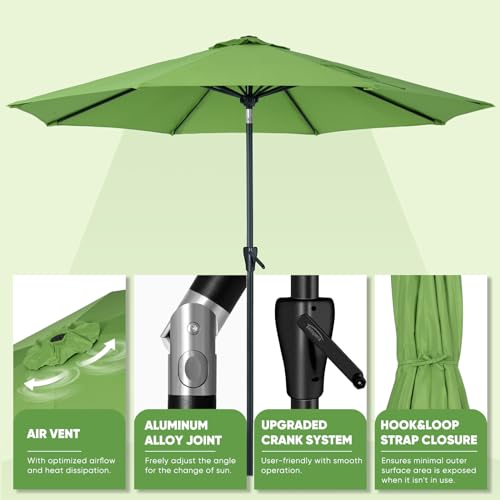 Tempera Patio Market Outdoor Table Umbrella with Push Button Tilt and Crank, Large Sun Umbrella with Sturdy Pole & Fade Resistant Canopy, Easy to Set - color: Green, size: 7.5 FT