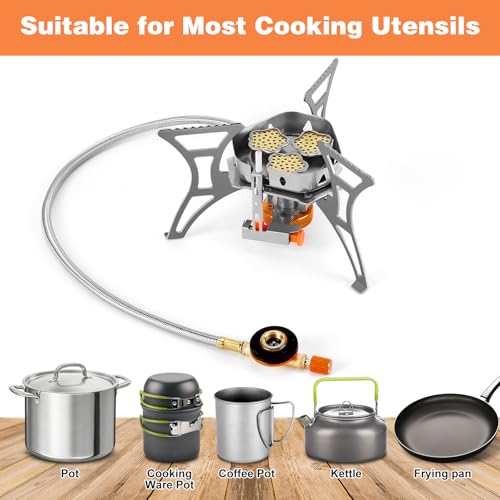 WADEO 6800W Windproof Camping Stove, Backpacking Stove with Piezo Ignition and Fuel Canister Adapters, Camping Gas Stove for Outdoor Backpacking Hiking and Picnic