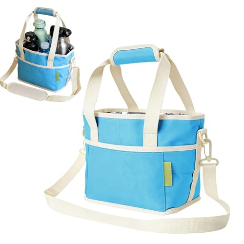 Family Size 4 Compartment Drink Carrier Bag, Cup Carrier Caddy for Hot & Cold Drinks, Portable Cup Holder for Car Travel, Beach, Picnic, Camping & Commute (Blue) - color: Blue