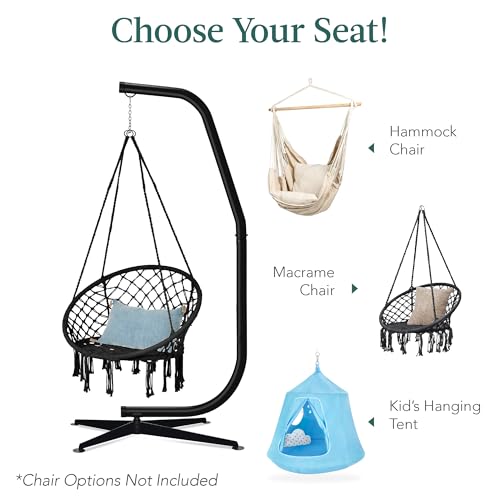 Best Choice Products Metal Hanging Hammock C-Stand for Chair/Weather-Resistant Finish, Offset Base - Stand Only - Black - color: Black