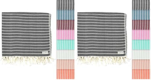 Sand Cloud Turkish Beach Towel - Sand Proof - 100% Certified Organic Turkish Towel - Quick Dry Towel for Beach, Picnic, Blanket or Bath Towel - As Seen on Shark Tank - Gocek (Black) (Pack of 2) - color: Black, size: 37x69 (Pack of 2)
