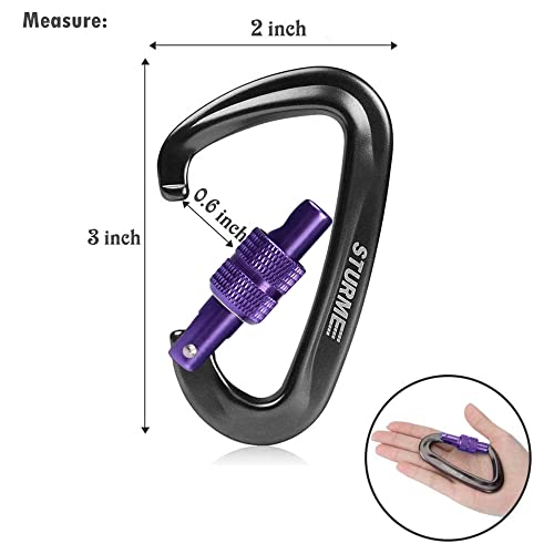 STURME 12kN (2697 lbs) Heavy Duty Locking Carabiner Clips for Outdoor, Camping, Hiking, Securing Pets, Hammock, Dog Leash Harness - color: Purple