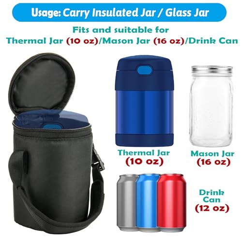 Cosmos Mini Food Jar Carry Pouch - Mini Lunch Bag Snack Bag Compatible with Thermos 10 Oz Insulated Jar, Fits also for Mason Jar 16 Oz Glass Container for Office Commute, Picnic, Camping, Parenting