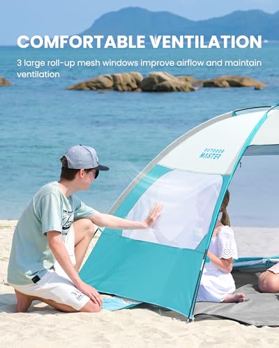OutdoorMaster Beach Tent for 3/4/6/8 Person - Easy Setup Sun Shade Shelter, Portable Beach Shade Sun Canopy with UPF 50+ UV Protection, Removable Skylight Family Size - color: Olive Green, size: 3 Person