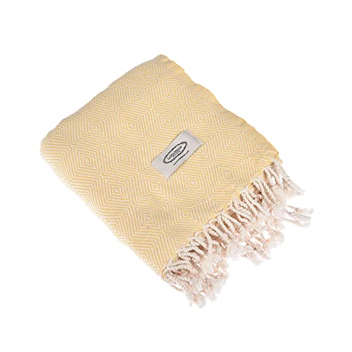 Personalized Embroidered Beach Towel | Throw Blanket, Easy Carry, Sand Free, Highly Absorbent, Quick Dry, Turkish Towels for Camping Bath Beach Gym Pool Yoga SPA by Lahammam, Mediterranean, Yellow - color: Yellow, size: Mediterranean